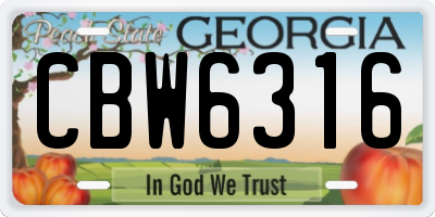 GA license plate CBW6316