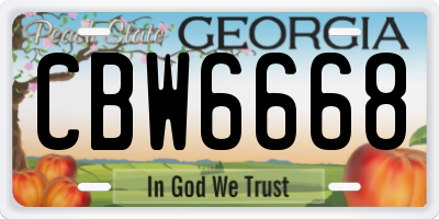 GA license plate CBW6668