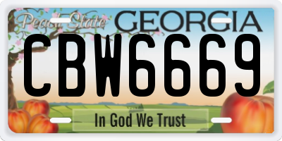 GA license plate CBW6669