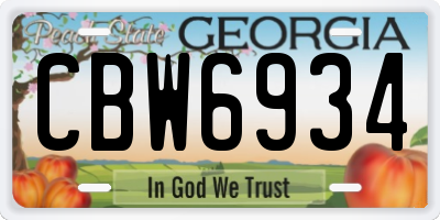 GA license plate CBW6934