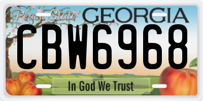 GA license plate CBW6968