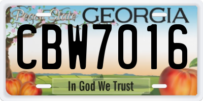 GA license plate CBW7016