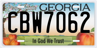 GA license plate CBW7062