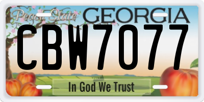 GA license plate CBW7077