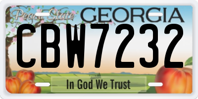 GA license plate CBW7232
