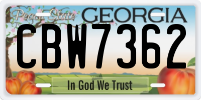 GA license plate CBW7362