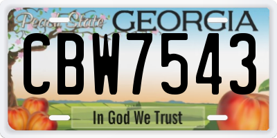 GA license plate CBW7543