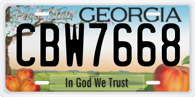 GA license plate CBW7668