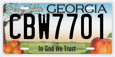 GA license plate CBW7701