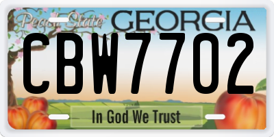 GA license plate CBW7702