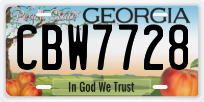GA license plate CBW7728