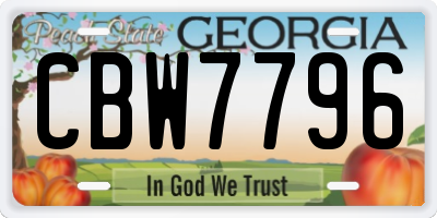 GA license plate CBW7796