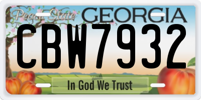 GA license plate CBW7932
