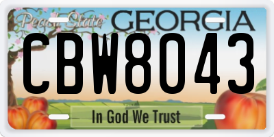 GA license plate CBW8043