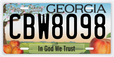 GA license plate CBW8098