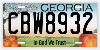 GA license plate CBW8932