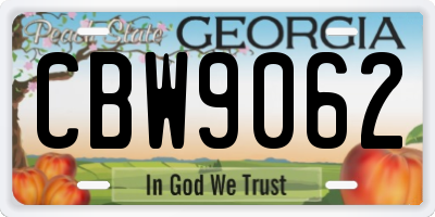 GA license plate CBW9062