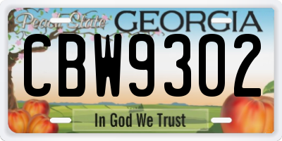 GA license plate CBW9302