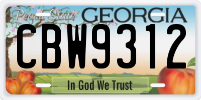 GA license plate CBW9312