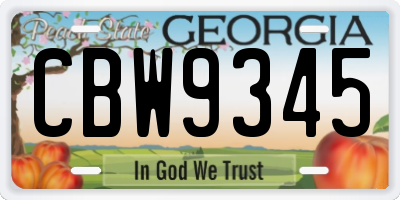 GA license plate CBW9345
