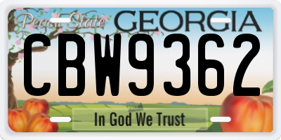GA license plate CBW9362