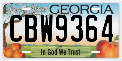 GA license plate CBW9364