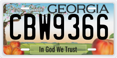 GA license plate CBW9366