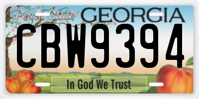 GA license plate CBW9394