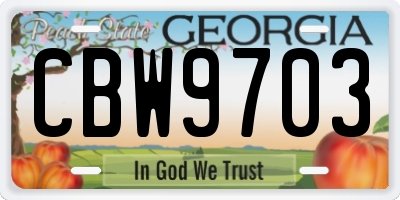 GA license plate CBW9703