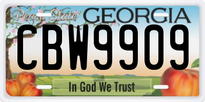 GA license plate CBW9909