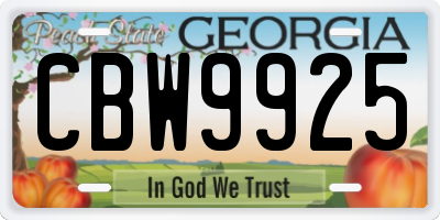 GA license plate CBW9925