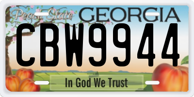 GA license plate CBW9944