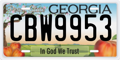 GA license plate CBW9953