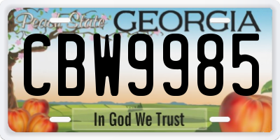 GA license plate CBW9985