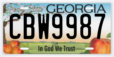 GA license plate CBW9987