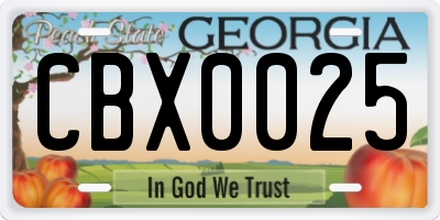 GA license plate CBX0025