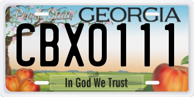 GA license plate CBX0111