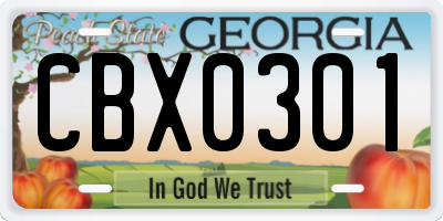 GA license plate CBX0301
