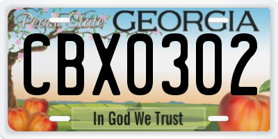 GA license plate CBX0302