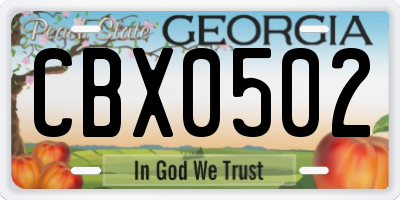 GA license plate CBX0502