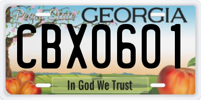 GA license plate CBX0601