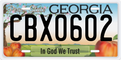GA license plate CBX0602