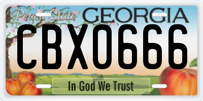 GA license plate CBX0666
