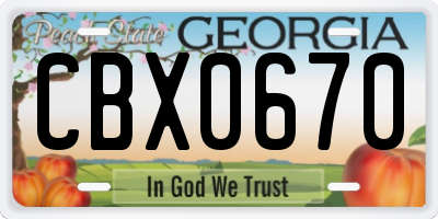 GA license plate CBX0670