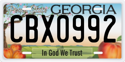 GA license plate CBX0992
