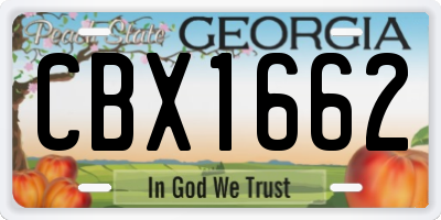 GA license plate CBX1662
