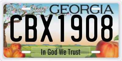 GA license plate CBX1908