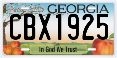 GA license plate CBX1925