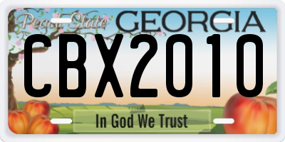 GA license plate CBX2010