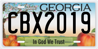 GA license plate CBX2019
